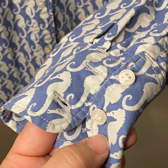 J. Crew Cornflower Blue White Seahorse Button Down Shirt Top Size XS - Picture 4 of 6